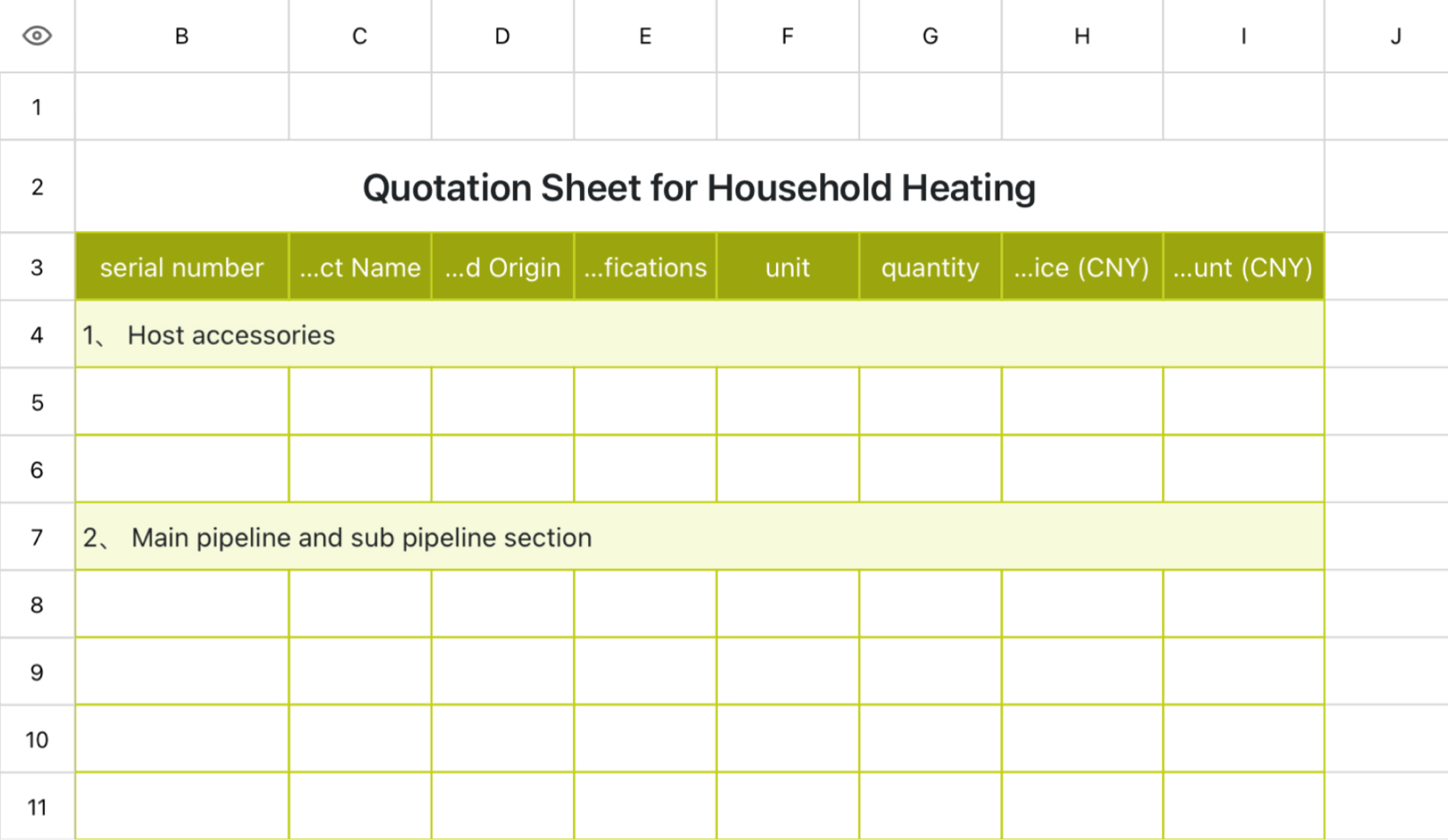 Quotation Sheet for Household Heating